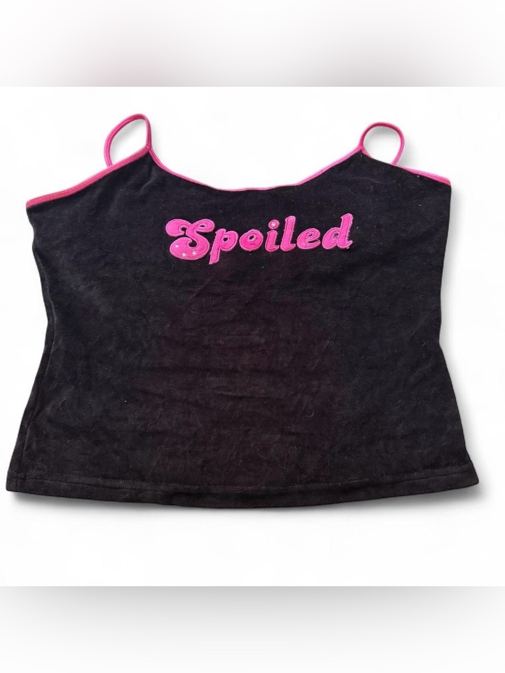 Y2K velvet black hot pink spoiled tank